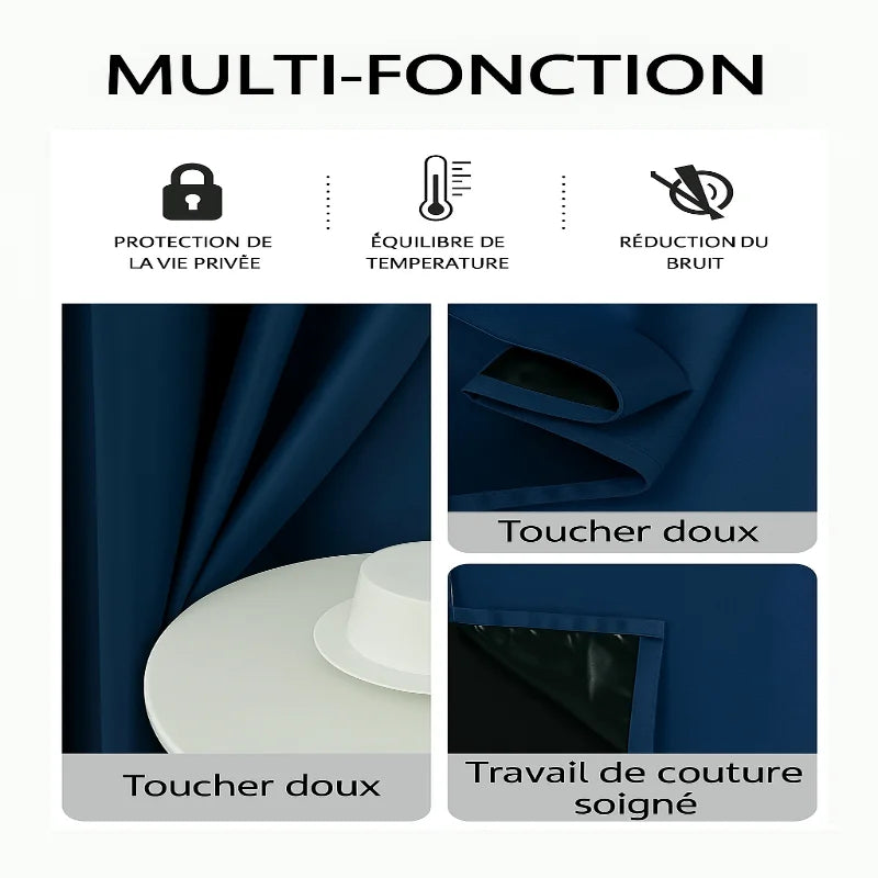 Présentation des fonctions multiples d’un rideau thermique et occultant : toucher doux, couture soignée, protection de la vie privée, réduction du bruit et isolation.