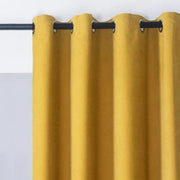 rideau jaune moutarde tissu texturé plis verticaux opacité moderne métalliques noirs tringle rideaux