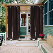 rideau extérieur marron foncé tissu lisse moderne opacité totale métallique pergola tringle minimaliste
