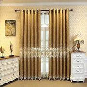 rideau marron doré brodé opaqué voile semi transparent classique ornementé