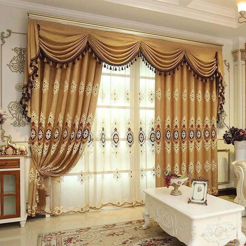 Rideaux élégants pour salon, design chic avec motifs décoratifs, idéal pour une ambiance raffinée. Accessoire de décoration intérieure qui transforme l'espace de vie avec style et sophistication. Parfait pour créer une atmosphère accueillante et chaleureuse.