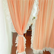 rideau mi hauteur orange blanc vichy semi transparent dentelle chambre