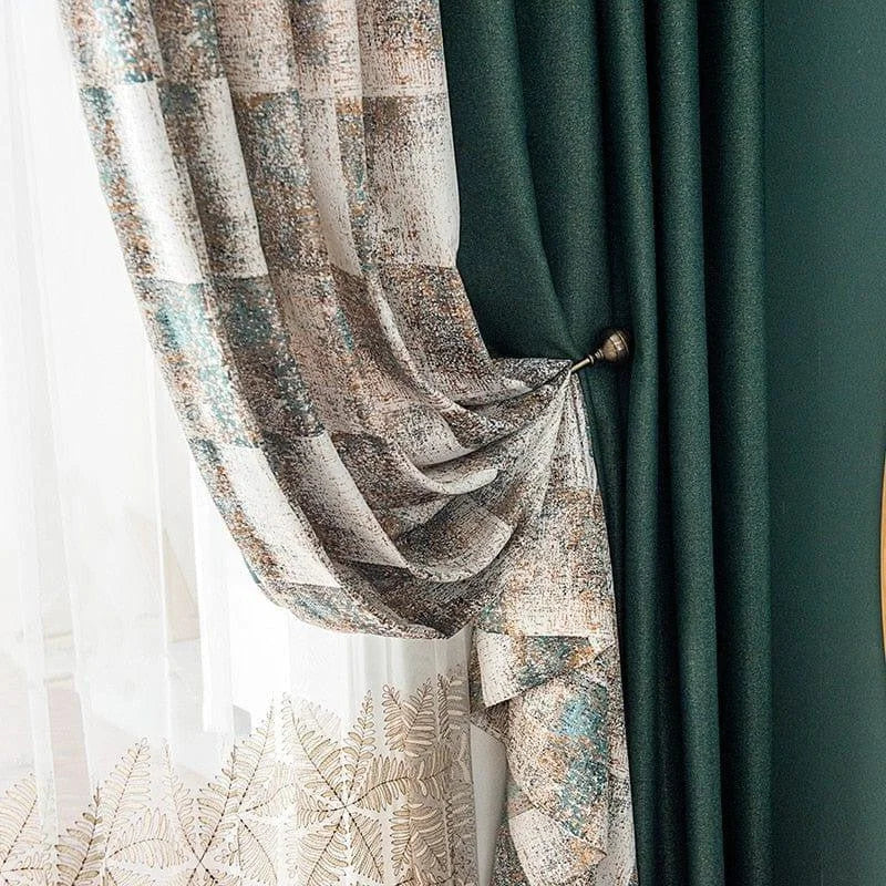 Rideaux élégants pour salon moderne, avec motifs géométriques et floraux, parfaits pour ajouter une touche de sophistication à votre décoration intérieure. Solution idéale pour gérer la lumière et l'intimité de votre espace de vie.
