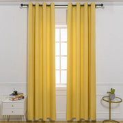 rideau moderne jaune texturé opacité visible épuré øillet tringle fenetre carreaux blancs