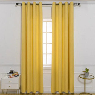rideau moderne jaune texturé opacité visible épuré øillet tringle fenetre carreaux blancs