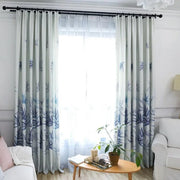 rideau motif feuilles tropicales gris bleu transparent moderne tropical