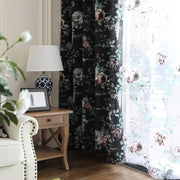 rideau noir floral transparent voilage baroque romantique decoration interieur opaque sophistique feuillage