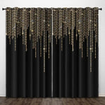 Rideaux élégants noirs avec motifs dorés scintillants, parfaits pour ajouter sophistication et style à votre intérieur. Ces rideaux modernes offrent une ambiance luxueuse et chaleureuse à votre salon ou chambre à coucher. Idéal pour créer un effet spectaculaire dans votre décoration intérieure.