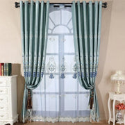 rideau occultant motif floral brodé voilage transparent classique couleur bleu vert beige