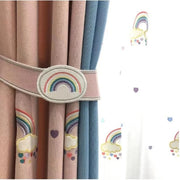 rideau occultant enfant nuages arcs ciel cœurs rose bleu blanc semi opaque voilage transparent
