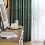 rideau occultant opaque motif floral vert émeraude beige doré transparent voilage élégant tringle rideau