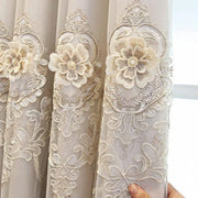 rideau occultant long beige floral semi transparent romantique decoration chambre