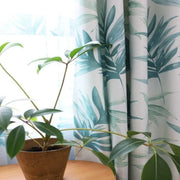 rideau occultant motif feuilles tropicales vert blanc tissu texturé semi transparent bohème tropical moderne