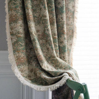 rideau occultant floral vert olive motif bohème tissu décoratif vintage chambre