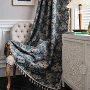 rideau floral bleu foncé beige crème décoration vintage chambre salon 150x160cm 150x180cm