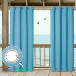 Rideaux occultants bleus pour extérieur, parfaits pour une terrasse avec vue sur la mer. Idéal pour créer un espace ombragé tout en ajoutant une touche de couleur vive à votre décor. Insertion de rideaux facile grâce aux œillets métalliques robustes, permettant une ouverture et fermeture aisées. Adapté aux environnements extérieurs pour une protection optimale contre le soleil.