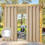 Rideaux d'extérieur beige pour pergola, idéals pour créer un espace ombragé et intime dans votre jardin. Faciles à installer grâce aux œillets résistants. Parfaits pour protéger votre terrasse du soleil tout en ajoutant une touche élégante à votre aménagement extérieur.