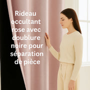 rideau occultant rose doublure noire texture soyeuse moderne deux couches tissu bloque lumière chambre