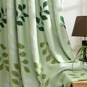 rideau occultant motif feuilles vert clair opaque moderne tringle plis flamands passe tringle