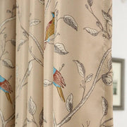 rideau oiseau motif branches beige marron bleu orange vert champêtre translucide opaque