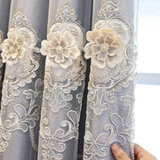 rideau gris floral semi transparent romantique élégant broderies 3d tringle chambre