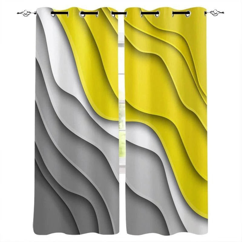 Rideaux modernes aux motifs ondulés jaunes et gris, parfaits pour ajouter une touche contemporaine et élégante à votre intérieur. Idéal pour salon, chambre ou bureau, offrant une ambiance chic avec un design artistique et coloré.