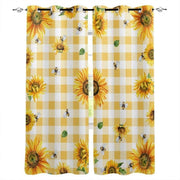 rideau tournesol abeille carreaux jaune blanc rustique cuisine deux pièces øllets