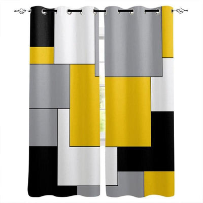 Rideaux modernes avec un motif géométrique coloré en jaune, noir, blanc et gris. Parfaits pour apporter une touche contemporaine à n'importe quelle pièce. Idéaux pour décorer un salon, une chambre ou un bureau avec style. Dispose de caractéristiques pratique pour un assemblage facile. Ajoutez une note de couleur et de design à votre intérieur.