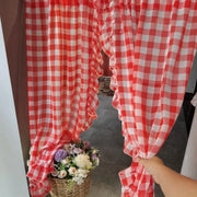 rideau vichy rouge blanc semi transparent rustique taille 100x120cm tringle fleurs osier