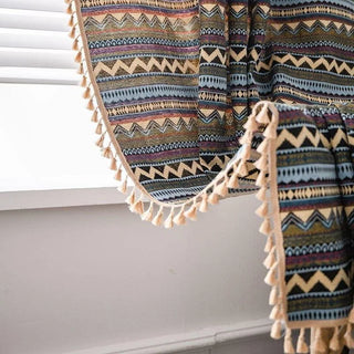 rideau decoratif boheme motifs tribaux beige bleu orange marron vertical horizontal