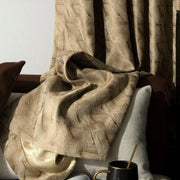 rideau baie vitrée salon marron or motifs géométriques moderne opacité tissu qualitatif plis flamands
