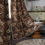 rideau floral beige marron noir decoratif passe tringle galon fronceur 150x160cm 150x260cm