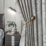 rideau gris feuilles stylisées moderne élégant opacité moyenne plis flamands øellets anneaux décoratifs