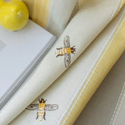 rideau fenetre chambre rayures abeilles brodées jaune beige blanc gris champêtre rustic bohème semi