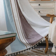 rideau fenetre cintrée stripes verticales bohème semi transparent blanc bleuclair rouille vert texturelin oeilletsmetalliques