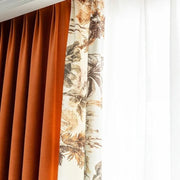 rideau cuisine orange rouille motifs floraux tissu velours opaque moderne élégant transparence tringle