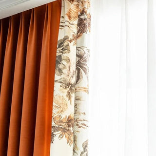 rideau cuisine orange rouille motifs floraux tissu velours opaque moderne élégant transparence tringle