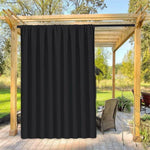 Rideau d'extérieur noir élégant, idéal pour pergola ou terrasse, offrant intimité et élégance à votre espace extérieur. Parfait pour créer une atmosphère chaleureuse et accueillante lors de vos moments de détente en plein air.