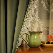 rideau porte fenetre pvc vert olive blanc crème dentelle motifs floraux tissu lisse opaque