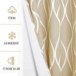 Rideau occultant beige avec motifs ondulés blancs, idéal pour bloquer la lumière et offrir une isolation thermique efficace. Parfait pour embellir votre intérieur tout en garantissant confort et intimité. Convient aux chambres à coucher, salons ou bureaux.