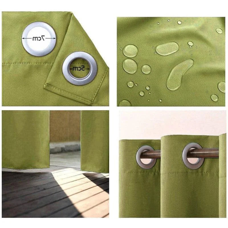 Rideau de terrasse vert imperméable, œillets intégrés, protection solaire pour l'extérieur, design moderne. Dimensions adaptées à divers espaces extérieurs, facile à installer et entretenir. Idéal pour créer un espace ombragé et intime dans votre jardin ou balcon. Accessoire élégant et pratique pour une décoration extérieure harmonieuse.