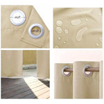 Rideau beige imperméable avec œillets, idéal pour l'extérieur, protège contre l'humidité et les rayons du soleil, dimensions personnalisables, installation facile. Parfait pour jardins, balcons et terrasses.