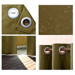 Rideau occultant vert pour intérieur et extérieur avec œillets, résistant à l'eau. Idéal pour bloquer la lumière du soleil tout en ajoutant une touche élégante à votre espace. Convient pour le salon, la chambre ou la terrasse. Dimensions disponibles avec mesures précises pour une installation facile.