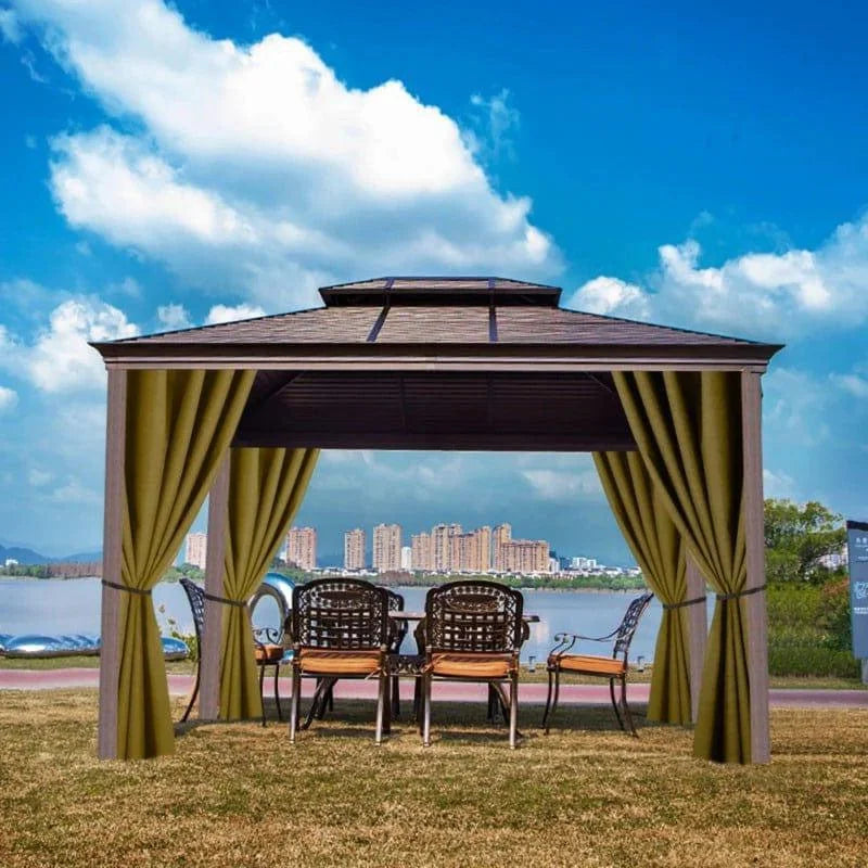 Tonnelle de jardin élégante avec rideaux, parfaite pour des moments de détente en extérieur. Créez un espace ombragé et accueillant dans votre jardin ou sur votre terrasse avec cette structure robuste et esthétique. Idéale pour accueillir vos amis et votre famille lors de repas en plein air, offrant protection contre le soleil tout en ajoutant une touche de sophistication à votre espace extérieur.