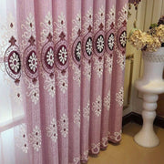 rideau floral rose semi transparent lambrequins passe tringle decoration classique chambre