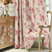 rideau floral rose rouge beige semi transparent fronces tringle intérieur décoration classique