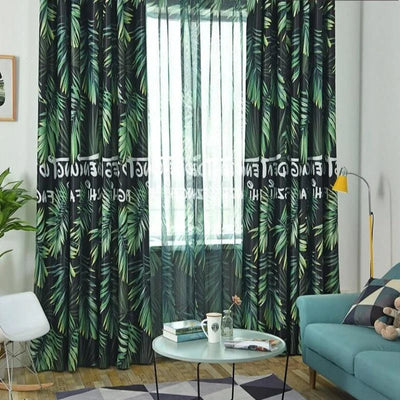 Rideaux élégants à motif tropical, parfaits pour ajouter une touche de nature dans votre salon. Ces rideaux aux feuilles vertes luxuriantes apportent une ambiance exotique et moderne à votre intérieur. Idéal pour compléter la décoration de votre maison avec style et raffinement.