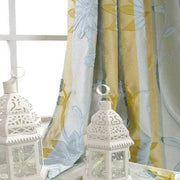rideau floral semi translucide blanc bleu jaune motifs rayures bohème decoration interieur