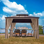 Pavillon de jardin élégant offrant un espace ombragé et convivial, idéal pour les rassemblements en plein air. Ce modèle spacieux abrite des meubles de jardin et crée une ambiance relaxante avec une vue panoramique. Parfait pour profiter d'un moment de détente ou pour accueillir des invités dans votre jardin. Son design ajoute une touche de sophistication à tout espace extérieur.