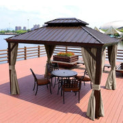 rideau extérieur solaire beige taupe opacité totale contemporain øllets métalliques pergola chaises tables basses